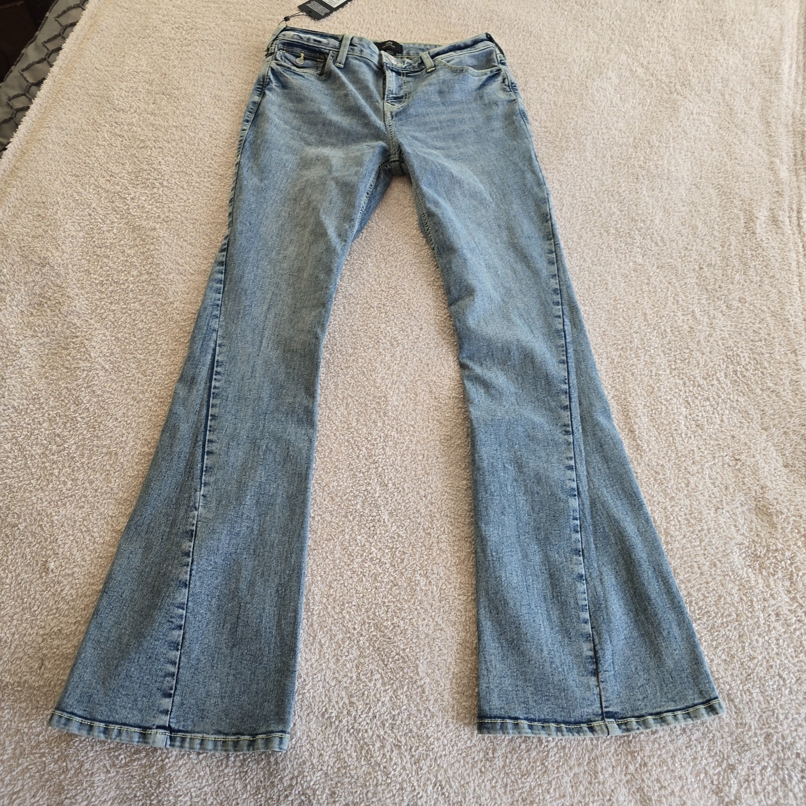True Religion Joey Mid Rise Flare Jeans Flap Pocket Light Mellow Wash Sz 29 Nwt